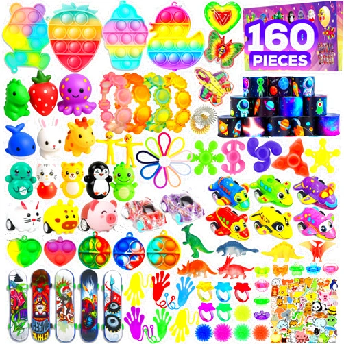 TwCare 160 Pcs Fidget Toys Party Favors Pack, Randomly Selected Pop Sensory Set Gifts Stickers for Kids Adults Boy Girl Stocking Stuffers Autistic Bulk Goodie Bag Filler Treasure Box Classroom Prizes School