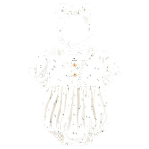 Ruliby Baby Girls Clothes Set Cotton Floral Bodysuit Dress with Headpiece for 3-24 Months
