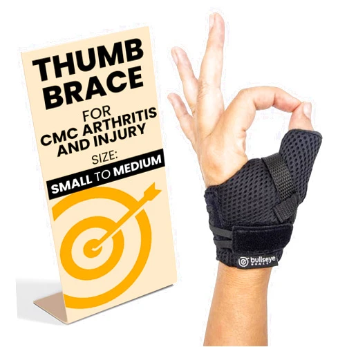 Bullseye Brace Bullseye Thumb Brace – Stabilizes CMC Joint for Arthritis & Injury Relief, Adjustable Fit with Supportive Thumb Strap, Speed Lacer for Easy On/Off, Comfortable, Hand Wash, Air Dry (S/M - Left Hand)