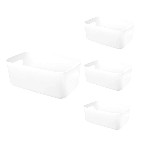 CozyCat Plastic Storage Bins , Pantry Collection & Fridge Organizer Bins, White Multi-Use Boxes, Baskets with Handles, for Bathroom, Restroom and Kitchen (4 pack)