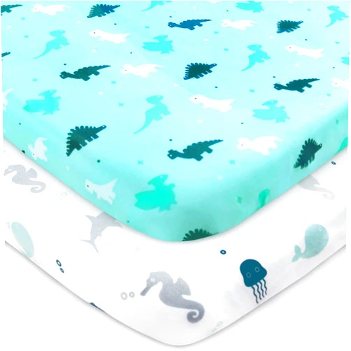 SPRINGSPIRIT Pack and Play Sheets Fitted, Mini Crib Sheets 2 Pack, Playard Sheets Compatible with Graco Pack n Play, Ultra Soft Breathable Material, Dinosaurs