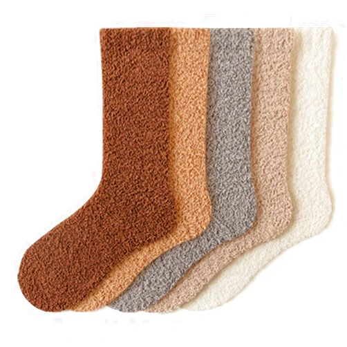 YUAKOU 5 Pairs Coral Velvet Socks For Women Socks Winter Warm Socks Woman Cozy Knit Socks Boots Socks