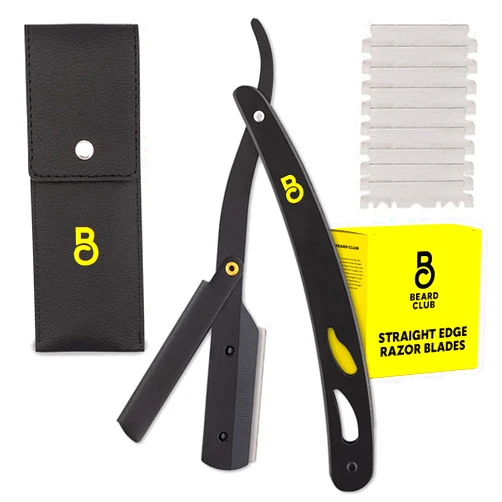 The Beard Club Straight Razor for Men - Navajas Para Barbero - Barber Straight Edge Razor Kit - Premium Single Derby Blade Cutthroat Razor With 10 Replaceable Stainless Steel Blades & Leather Case