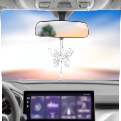 NOTISH Bling Butterfly Diamond Car Hanging Accessories, Crystal Car Rear View Mirror Charms, Charms Good Luck Gifts Amulet Ornament Hanging Interio Car Decoration for Women Interior(White)