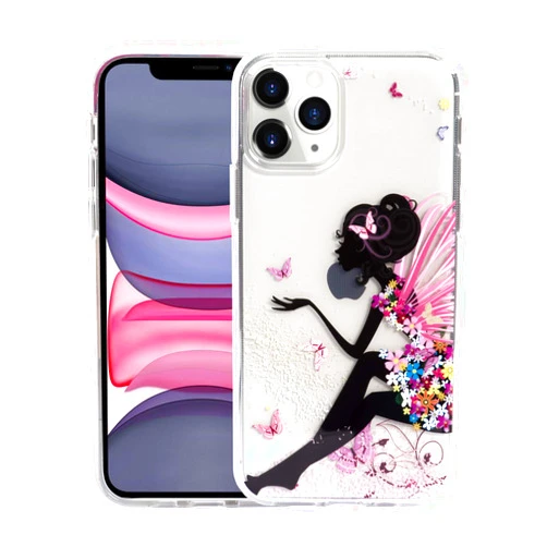 Sephonie Flower Case for iPhone 11 Pro Max (6.5 Inch), Floral Pattern Clear Slim Fit Girly Design, Shockproof Protective Hard PC Back with Soft TPU Bumper Phone Cover for Girls and Women | Fairy