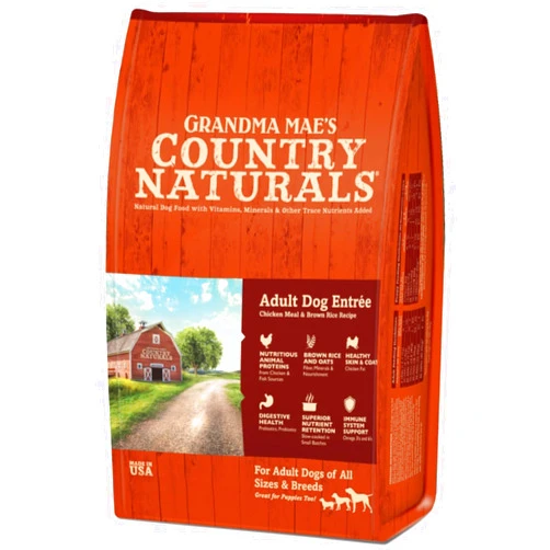 Grandma Mae's Country Naturals Grandma Mae’s Country Naturals Dry Dog Food, Adult Sensitive Stomach Formula, Chicken & Brown Rice, Slow Cooked & Nutrient Dense, Made in USA, 4 LB Bag