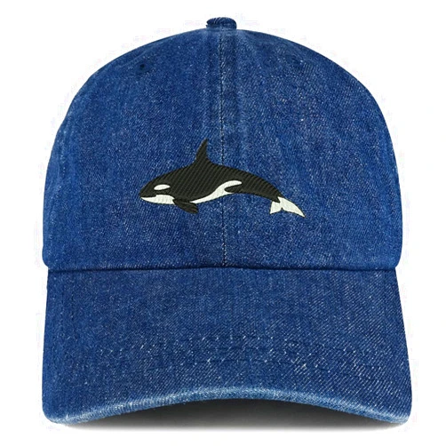 Trendy Apparel Shop Orca Killer Whale Embroidered 100% Cotton Denim Cap Dad Hat