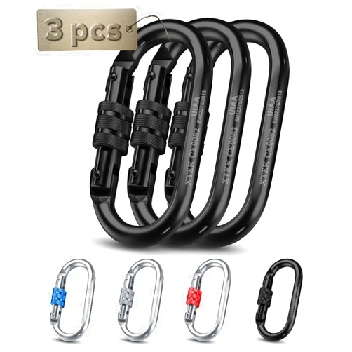 XTEK Climbing Carabiner Clip – UIAA Certified 25 kN 5620 LB, Large Heavy Duty Carabiners for Climbing: Oval-Shape, Screw Locking Steel Caribeener Clips, Hammocks, Hiking, Camping – Durable & Tested