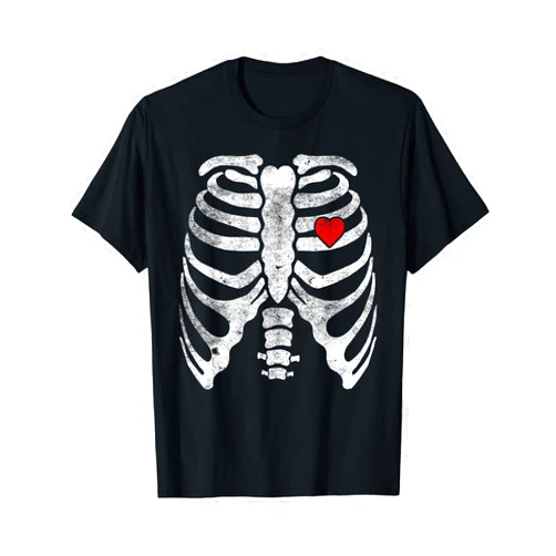 XraeLife Threads & Apparel Heart Rib Cage X-Ray Adult Kids Funny Halloween Skeleton T-Shirt
