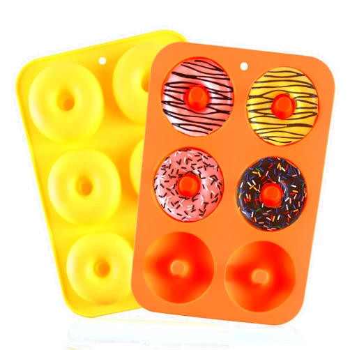 HAMMER IRON ALLEY 2PCS Donut Pan, HIA Silicone Donut Molds for Baking, Non-Stick Doughnut Pan for 6 Doughnuts, Heat Resistant, Dishwasher Microwave Safe (Orange+Yellow, Set of 2)