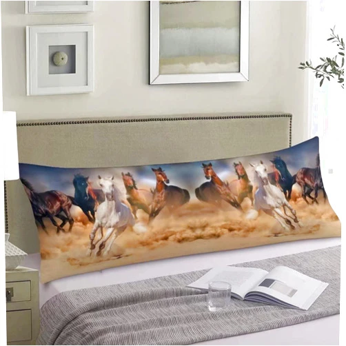 AIMSTONG Horses Body Pillow Cover Horse Herd Run in Desert Sand Storm Against Dramatic Sky Long Case Protector with Zipper Decorative Soft Large Cases Covers Cushion for Bed,Home Gift 20''x54''