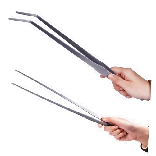 Firesteed Extra Long Handle Aquarium Tweezers Serving Tongs Feed clamp,2 Pack Stainless Steel Straight and Curved Tweezers Set for Fish Tank Plants Reptile Feeding Tongs（15 Inchs）