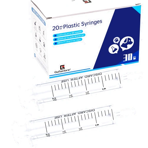 Gufastore 30pcs 20ml/cc Plastic Syringes with Caps Without Rubber Stopper in for Industry Lab Pet Feeding