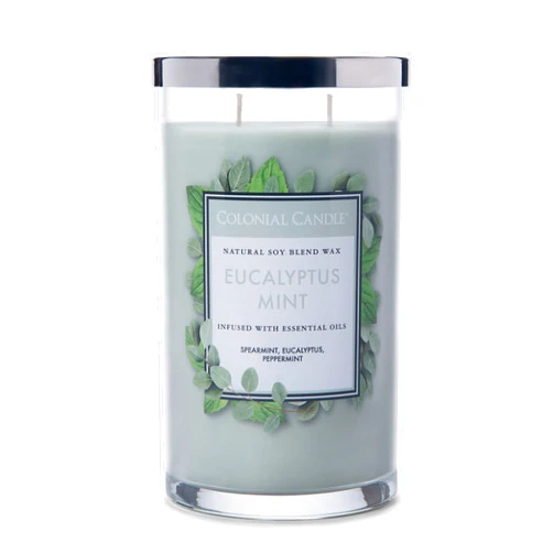 Colonial Candle Eucalyptus Mint Scented Jar Candle, Classic Cylinders Collection, 2 Wick, Green, 19 oz - Up to 120 Hours Burn