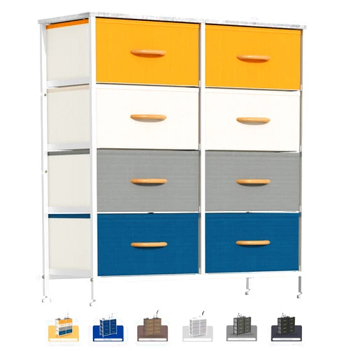 WAYTRIM 8 Dresser Bedroom, 8 Drawer Storage Organizer Tall Wide Dresser, for Closet, Living Room, Hallway, Dormitory, Sturdy Steel Frame, Mixed-Color