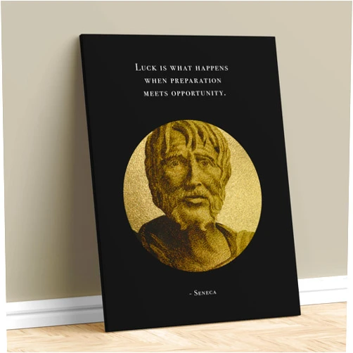 MAXFOUNDRY Seneca Black and Gold Canvas, Roman Stoic Philosopher, Seneca Quote, Stoic Poster, Stoicism Wall Art, Memento Mori Stoic, Philosophy Gift 11x14 in | 27x35 cm