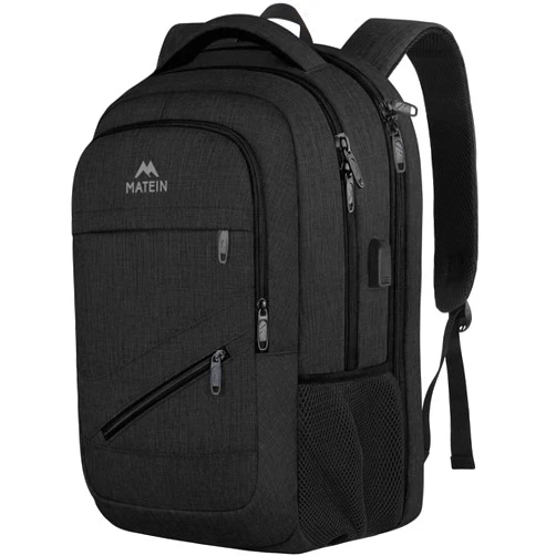 MATEIN Extra Large Business Travel Anti Theft Laptop Backpack, 18 Inch TSA Friendly Airline Approved Carryon Backpack for Women Men, Work Bag with USB Port and Luggage Strap, Black