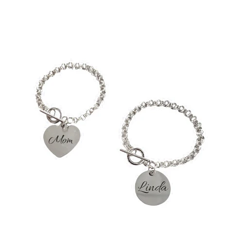 The Candy Collections Charm Bracelet Valentines day gift Personalized Daughter Women Wide Cuban Curb Link Bracelet Silver Stainless Steel Chain Round Disc Charm mothers day child kid mom gift love mothers day