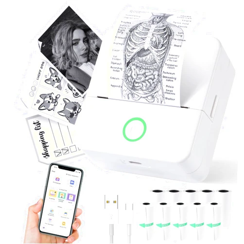 Cudinham Thermal Mini Printer, Portable Inkless Sticker Maker, Bluetooth Printer for Phone, Wireless Label Printer with Tape, Free Cut Small Pocket Printer for Notes&Children DIY, Compatible with iOS&Android