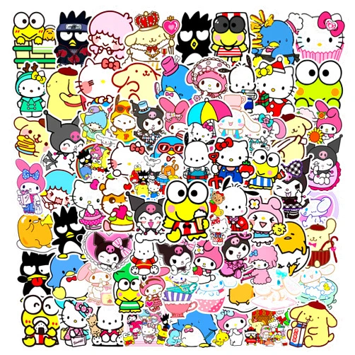 SHOWSUP 100 PCS My Melody and Kuromi Stickers, Hello Kitty Stickers Pompompurin Keroppi Stickers, Cute Stickers for Kids Teens Adults