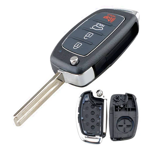 Olivine Auto 026 Replacement Flip Remote Key Fob Car Key Case Styling for Hyundai Sonata Santa Fe with Uncut Blade Key Shell, Black