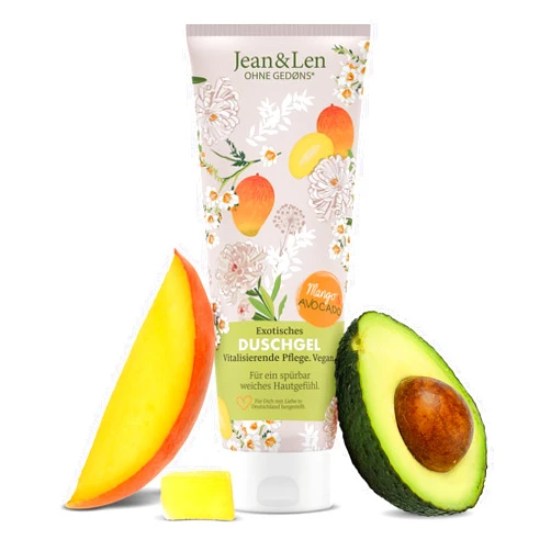 Jean & Len Exotic Shower Gel Mango & Avocado, revitalizing formulation for a noticeably smooth skin feeling, gentle skin cleansing, without parabens & silicones, vegan shower gel, 8.45 Fl. Oz.