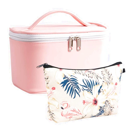 Meiyuuo Makeup Bag Set for Women Cosmetic Bags 2PACK Small Makeup Mini Pouch for Purse (Pink Flamingo)