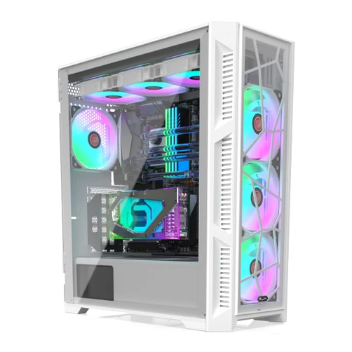 RAIJINTEK PONOS Ultra White TG4 E-ATX Mid Tower PC Case, Opening Tempered Glass Side Panel, Pre-Install 4 ARGB Fans, White (0R20B00227)