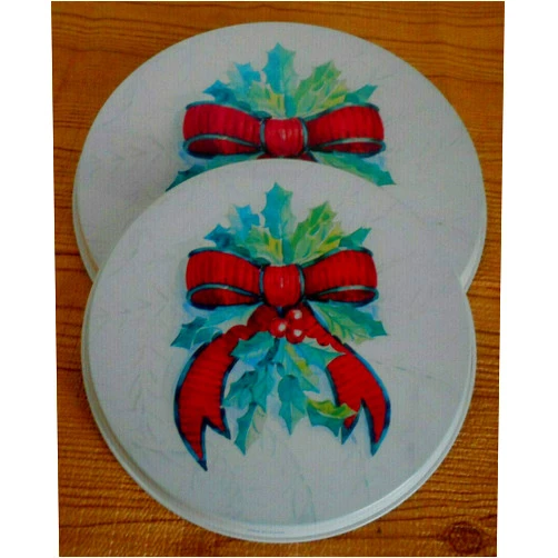 SEKOESS 4 Piece Holly Red Christmas Bow Electric STOVE RANGE BURNER COVERS Round White