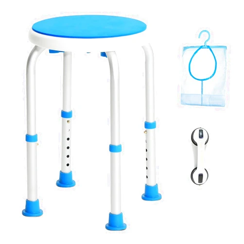 Souheilo Adjustable Shower Chair for Inside Shower, HSA/FSA Eligible Round Shower Stool for Inside Bathtub with Assist Grab Bar/Toiletry Bag, Tool-Free Shower Seat for Elderly/Senior/Disabled/Pregnant