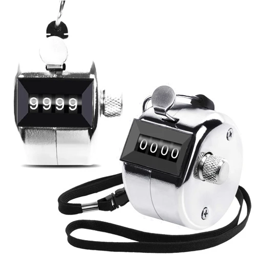 Oligei 2 Pack Metal Hand Counter Four-Digit Counter with Nylon Lanyard Silver Counter Click Counter Handheld Click Counter Digital Counting