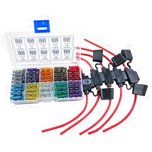 SENSTREE ZAOJIAO 12 AWG Gauge ATC/ATO Fuse Holder, Car Inline Water-resistant Fuse Holder Automotive Blade Fuse Holder 5pcs with 100pcs Auto Standard Blade Fuses, 2A 3A 5A 7.5A 10A 15A 20A 25A 30A 35A