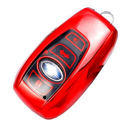 Henrida Soft TPU Flip Key Fob Case Holder Jacket Cover Protector for 5 Button Subaru WRX Outback Ascent Forester Crosstrek Legacy Impreza Smart Remote Fob Keys 2018 2019 2020 Key Remote Control Shell (Red)