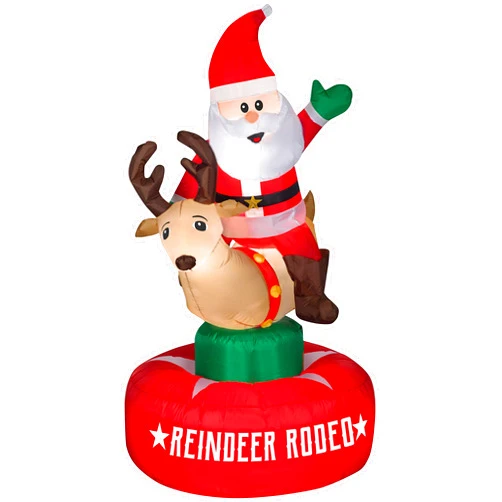 Gemmy 6.5' Animated Airblown Inflatable Santa & Reindeer Rodeo Scene