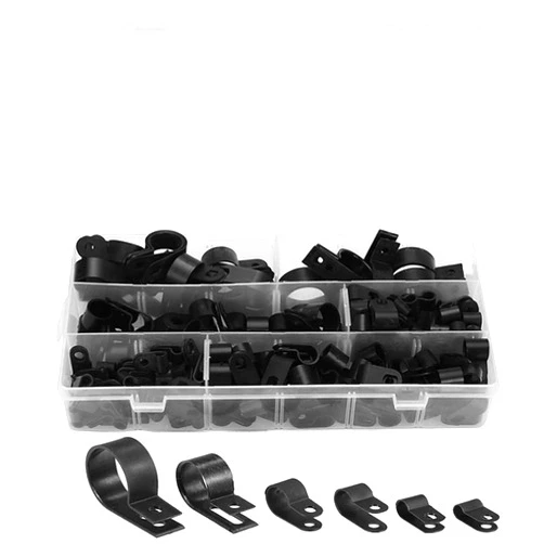 Orgrimmar 200 Pcs Black Nylon Plastic R-Type Cable Clamps 3/16
