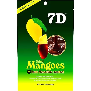 7D Dried Mangoes Dark Chocolate Enrobed Premium Philippine Cebu Mango - Pack of 5 x 80g (400G)