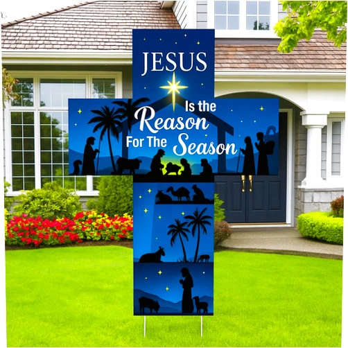 Roowest 3.6ft Jesus is The Reason for The Season Yard Sign with Metal Stakes Holy Nativity Scene Outdoor Christmas Yard Signs Nativity Decoration for Xmas Outdoor Garden Decor