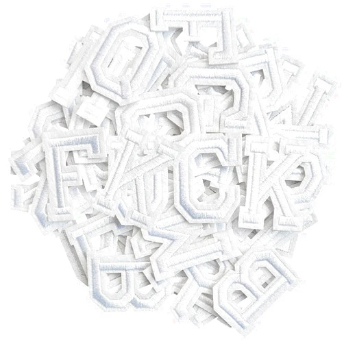 ZESION Iron on Letter 52Pcs Alphabet A to Z Patches with Ironed Adhesive, Decorate Repair Patches for Jackets Shirts Hats Bags Jeans/White