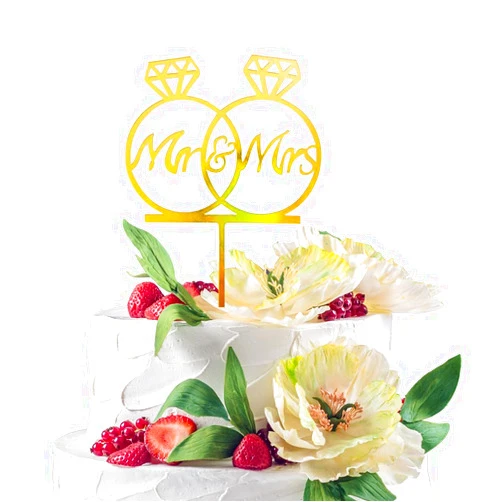 JYNice Golden Mr and Mrs Wedding Cake Toppers,Acrylic Bride and Groom Cake Topper for Wedding Anniversary Rings, Engagement Party Decorations, Premium Glod Metal