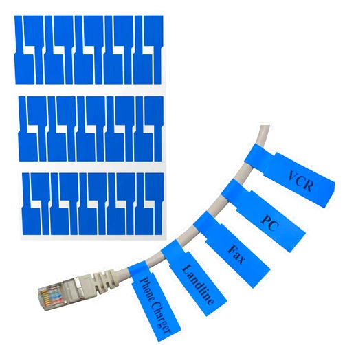 Mr-Label® US Letter Sheet Self-Adhesive Cable Label - Waterproof | Tear Resistant - with Free Print Tool - for Laser Printer (20 Sheets (600 Labels), Blue)
