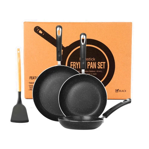 RATWIA Frying Pan 3-Piece Set, Nonstick Skillet Set for Induction Cooktop, Frying Pan Nonstick 8 Inch+9.5 Inch +11 Inch (Black)