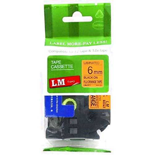LMe Tapes for PT2100 LM Tapes - Brother PT-2100 Label Printer 6mm Black on Fluorescent Orange Compatible TZe P-Touch Tape (1/4