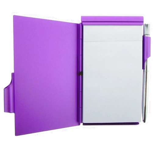 CMXSEVENDAY C68809 Pocket Size Aluminium Alloy Memo Pad Holder, with Ball Point Pen - Purple