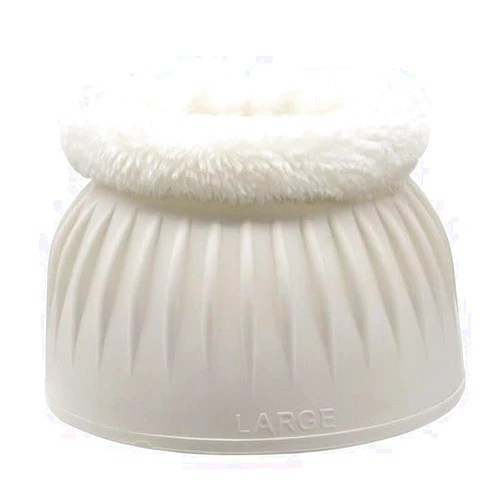 Dover Saddlery Equestrian Rubber Hook Loop Bell Boots with Fleece - White/White - Large