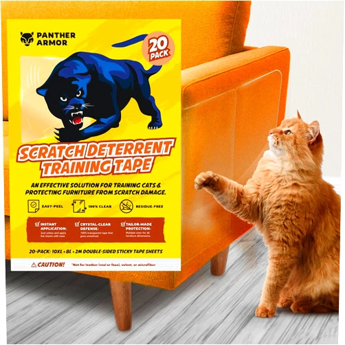 Panther Armor 20-Pack Anti Scratch Furniture Protectors - Deterrent & Cat Training Tape - Double Sided Sticky Tapes - Claw Proof Couch Protectors