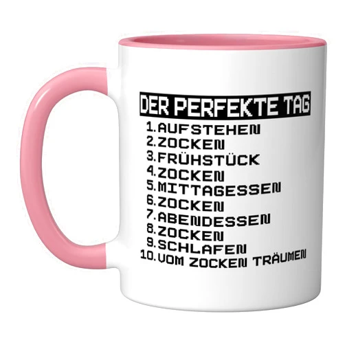 Lustige Sprüche Gamerin & Zocker Geschenk The Perfect Day Video Games Gaming - Gaming Gamer Gift Ceramic Mug, Pink/White