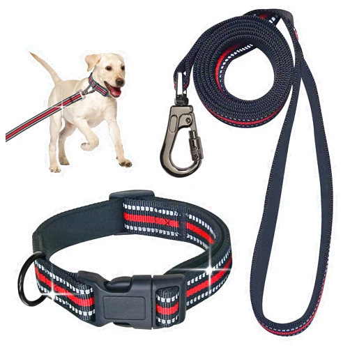 Fuzilin Dog Collar and Leash Set, FUZILIN Soft Neoprene Padded Breathable Reflective Nylon Pet Collar with 5FT Heavy Duty Dog Leash and Quick Release Buckle, Adjustable for Puppy Small Medium Large Dogs