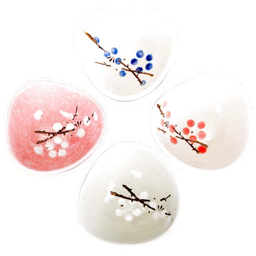 VanEnjoy Ceramic Japanese Dipping Bowl Soy Sauce Seasoning Dishes Soy Dipping Sauce Dishes set of 4, Floral pattern with Flower shape (leaves) (fruit)