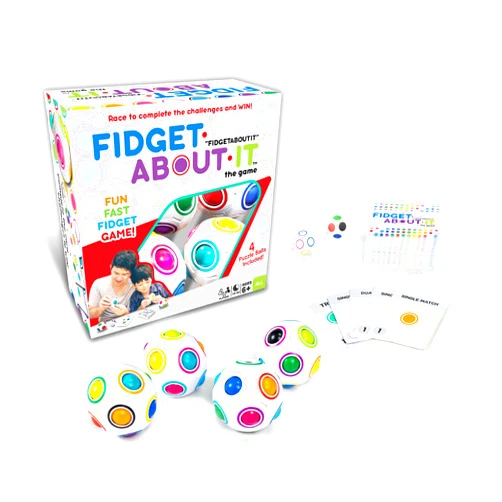 Continuum Games Fidget About It The Fast Paced Puzzle Dice Rolling Fidget Toy Board Game - Click The Orbs and Solve The Puzzles On The Cards - Fun for Family Game Nights - 2-4 Players Ages 6 and Up