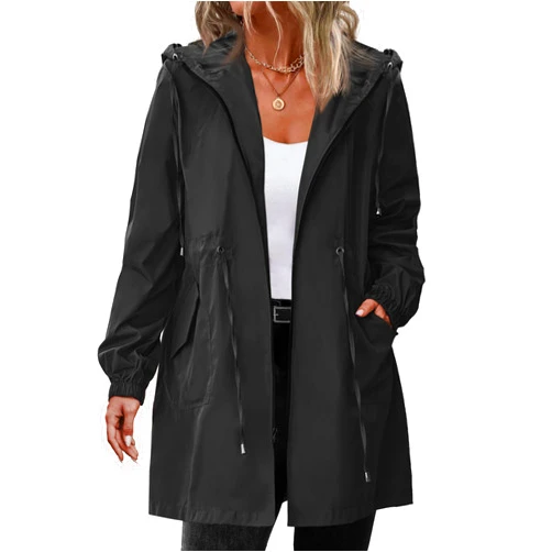 IN'VOLAND Women's Rain Jacket Plus Size Long Raincoat Lightweight Hooded Windbreaker Waterproof Jackets with Pockets